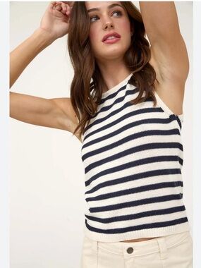 Milly navy blue and White Striped Knit Tank Top